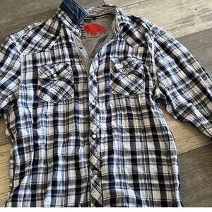 Buffalo David‎ Bitton Denim Plaid Button Down Shirt XL Mens Western